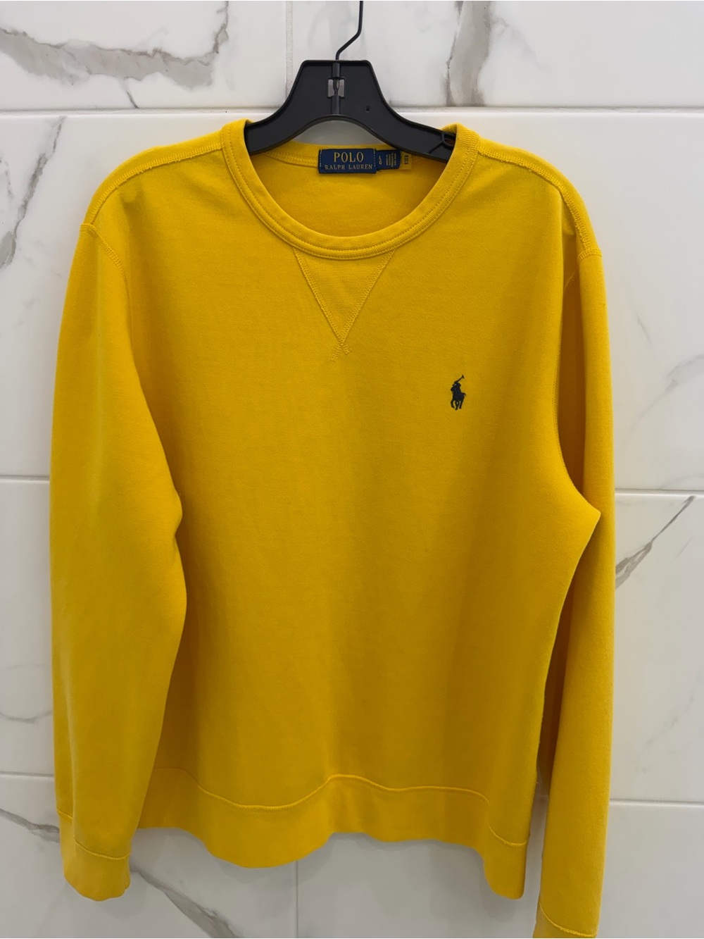 Polo by Ralph Lauren Men's Bright Yellow Crewneck Sweatshirt with Navy Pony